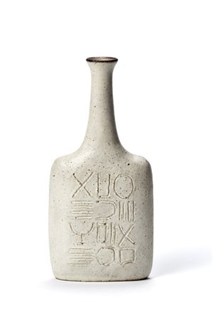 Guido Gambone Vaso bottiglia a corpo schiacciato e collo stretto in ceramica sma