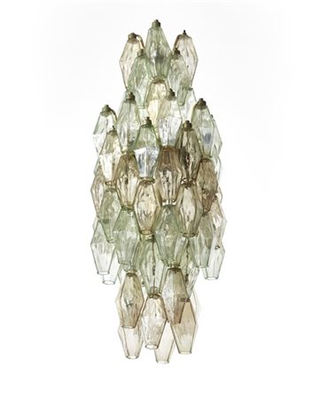 Paolo Venini Lampadario a poliedri in vetro soffiato in stampo incolore ametista