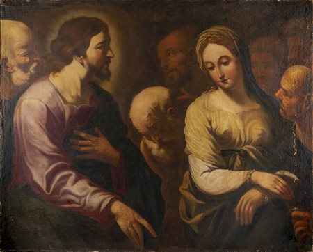 PITTORE ANONIMO<BR>"Cristo e l'adultera" XVII secolo