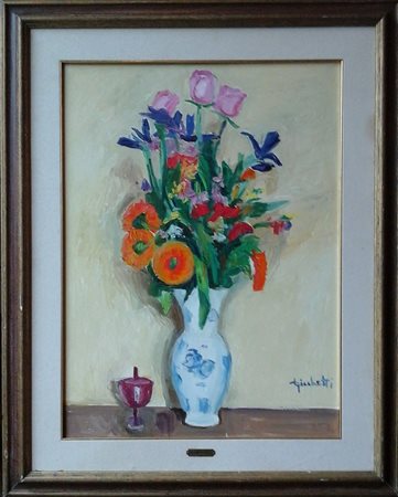 Luciano Ricchetti - Vaso di fiori - Olio su tela cm.80x60 - firmato in basso...