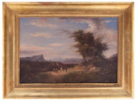 Pietro Ronzoni Sedrina 1781 - Bergamo 1862 Paesaggio con Viandanti olio su...
