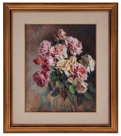 Licinio Barzanti Forli 1857 - Como 1944 Rose olio su compensato cm 50x40