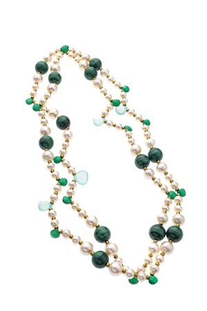 LUNGA COLLANA<BR>CM4, COLLANA, perle, malachite