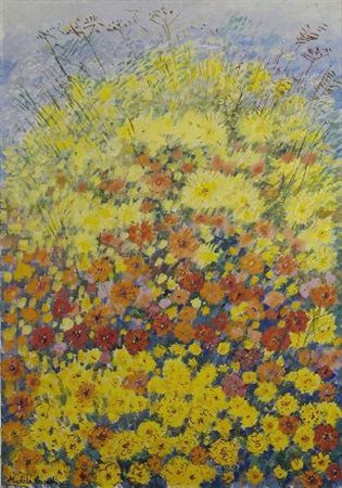 Michele Cascella (Ortona, 1892 - Milano, 1989) Fiori Olio su tela, cm. 100x70...