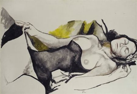 Renato Guttuso (Bagheria, 1912 - Roma, 1987) Nudo sdraiato, (1982) Olio su...