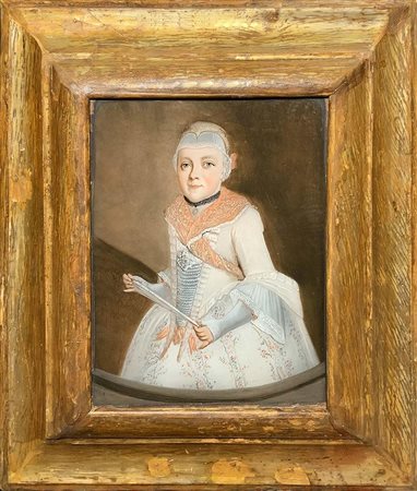 Dipinto a tempera su vetro raffigurante Infanta di Spagna. XVIII secolo- Cm...