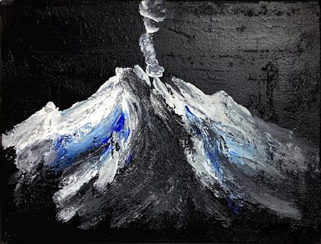 Dipinto a tecnica mista su tela raffigurante Etna,&nbsp;Salvatore Bonajuto...