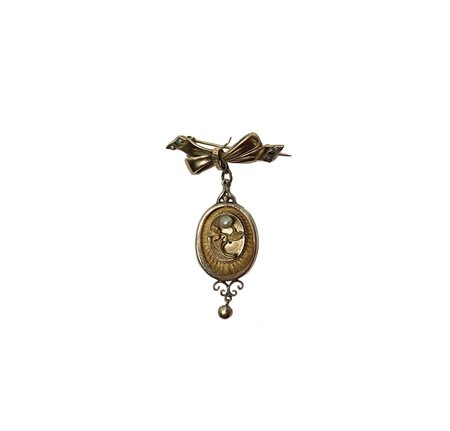 Spilla con perline e piccolo pendente, oro 12 K con spilla oro/arg