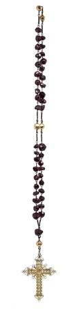 Coroncina da rosario in cabochon di granati e croce in filigrana oro. Croce gr 4
