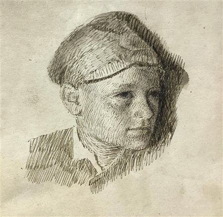 Disegno raffigurante testa di giovane ragazzo con berretto, Natale Attanasio...