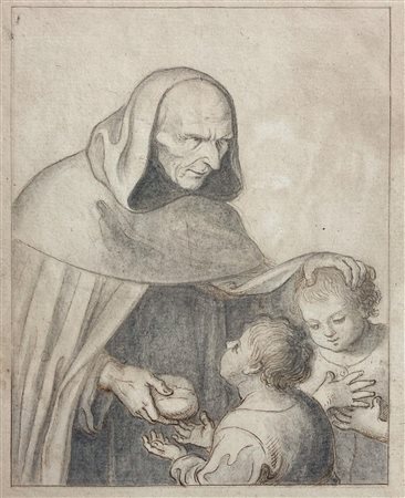 Disegno di Gramignani raffigurante Frate che porge del pane ai bambini, XIX...