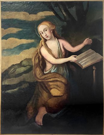 Dipinto ad olio su tela raffigurante Maddalena. Pittura popolare della fine...