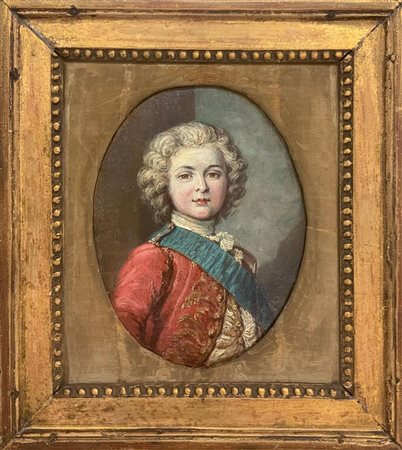 Dipinto ad olio su tela raffigurante giovane principe, XIX Secolo. Cm 26x19...