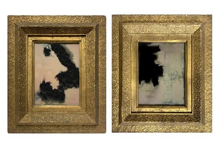 Coppia di specchiere con cornici in legno dorato, XIX secolo. Cm 58x49.