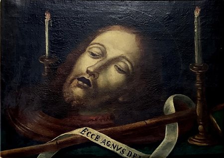 Olio su tela raffigurante testa di San Giovanni Decollato, fine XVIII/ XIX...
