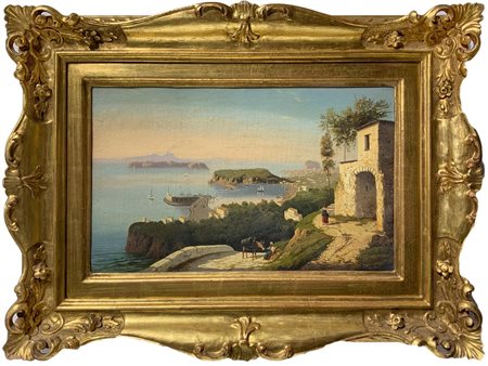 Dipinto ad olio su tela raffigurante paesaggio con Vesuvio (Isola d'Ischia)....