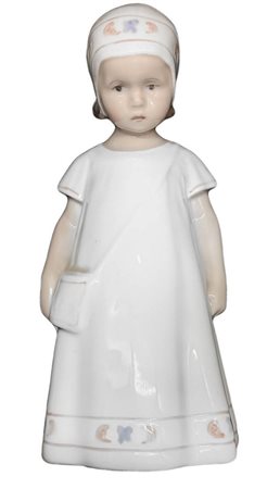 Statuina raffigurante bambina con borsetta, Manifattura Royal Copenaghen. H...