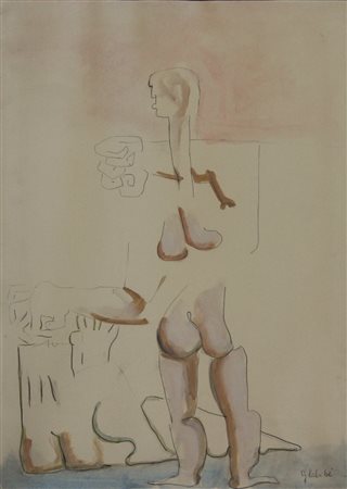 Basaldella Mirko Figura femminile, 1963 pastelli a cera su carta velina nera, MECENATE ASTE