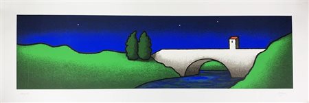 Tino Stefanoni NOTTURNO (IL PONTE SUL FIUME) serigrafia su carta, cm 50x140;...