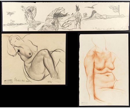 Tre disegni con studio di nudi, 1921