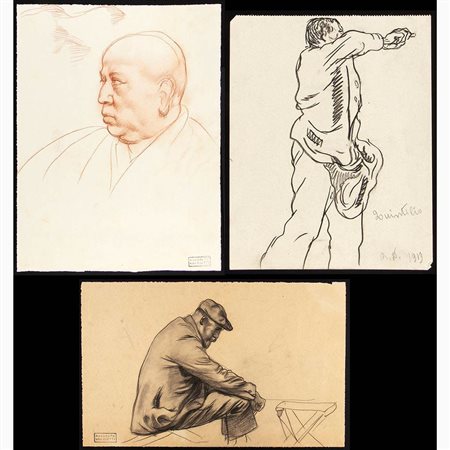 Tre disegni con studio di Uomini, 1919