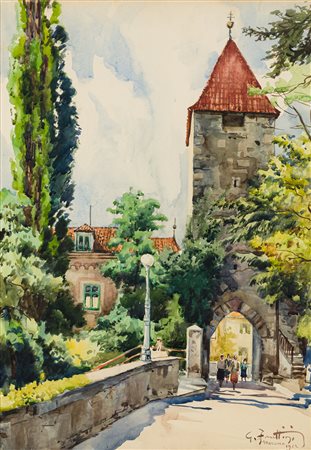 GINO FRATTINI (1891-1965) - Porta Passiria a Merano 1952