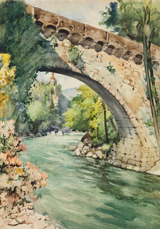 GINO FRATTINI (1891-1965) - Ponte Romano nel Passirio, 1952