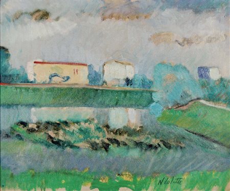 COLETTI NANDO Treviso 1907 -1979 Paesaggio lungo il Sile (anni '70) olio su...