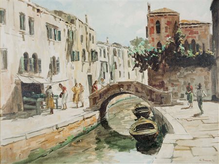 PRIVATO COSIMO Venezia 1889 - 1971 Figure in riva olio su tela 60x80 cm firma...