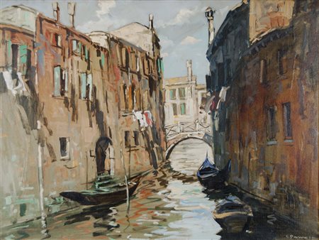 PRIVATO COSIMO Venezia 1889 - 1971 Canale veneziano olio su tela 60x80 cm...