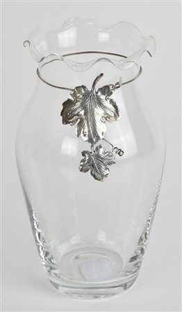 VASO IN VETRO con decorazione in argento Sterling 925 alt cm 22