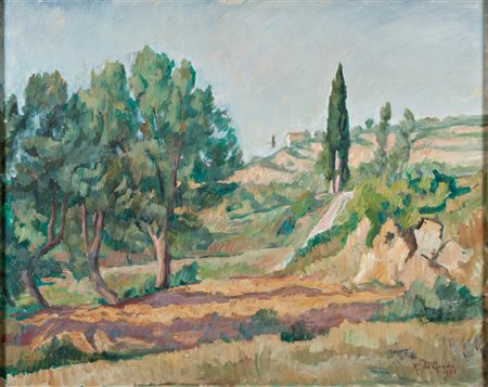 Raffaele De Grada (Milano 1885 ‑ 1957) “San Gimignano” 1956 olio su tela (cm...