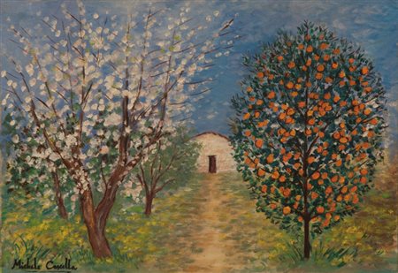 Michele Cascella (Ortona 1892 ‑ Milano 1989) “Strada con casa e alberi” olio...