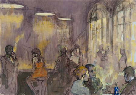 Alberto Sughi (Cesena 1928 - Bologna 2012) “Gran Caffè” 1990 tecnica mista su...