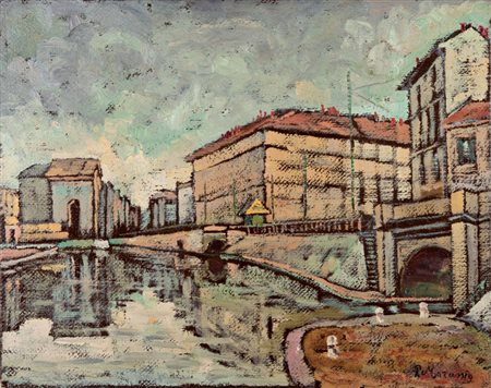 Piero Marussig (Trieste 1897 ‑ Pavia 1937) “Darsena di Porta Ticinese” 1934...