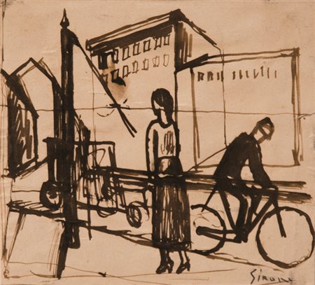 Mario Sironi (Sassari 1885 ‑ Milano 1961) “Paesaggio urbano” inchiostro su...