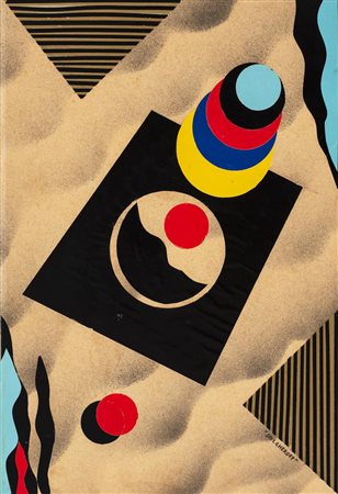 Nicolay Diulgheroff COMPOSIZIONE tecnica mista e collage su cartone, cm 36x25...