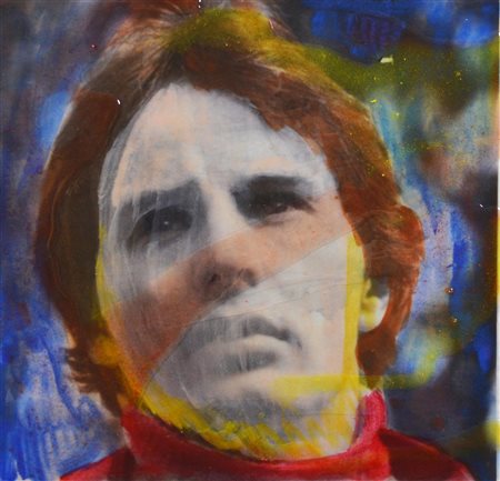 Ugo Sani GILLES VILLENEUVE acrilico e resina su tela, cm 28x28 sul retro: firma...