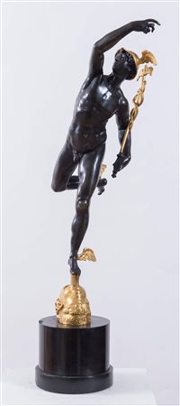 Mercurio. Francia, XIX secolo. Scultura in bronzo dorato e patinato. Cm...