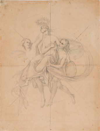 SANTE NUCCI (Bologna 1821 – 1896), attr. “Allegoria per affresco”. Disegno a...