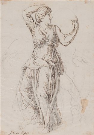 Maestro del XVIII secolo. “Figura allegorica”. Disegno a matita e china su...