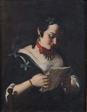 Felice Boscaratti (1721-1806) "Donna che legge lettera". Olio su tela. Cm...