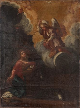 Maestro Ferrarese del XVII secolo "Annunciazione". Olio su tela. Cm 86x63,5.