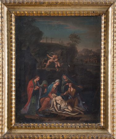 Maestro bolognese del XVIII secolo. “Pietà”. Olio su tela. Cm 52,5x42,3.