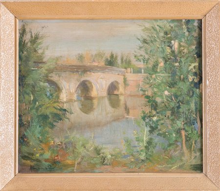 ADOLFO BUSI (Faenza 1891 - Bologna 1977) "Paesaggio". Olio su tavola. Cm...