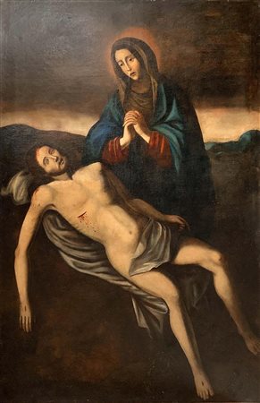 Dipinto ad olio su tela raffigurante Compianto del Cristo, Anonimo...