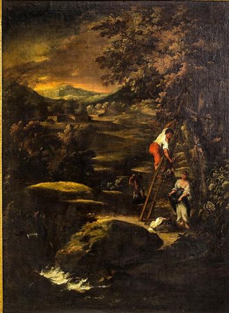 Pittore italiano del XVIII Secolo. Raccolta delle ciliegie. 98x75, olio su tela