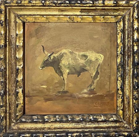 Vincenzo Caprile, dipinto ad olio su cartone raffigurante toro. Vincenzo...