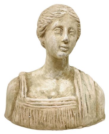 Mezzo Busto in terracotta raffigurante donna con drappo sulla spalla, matrona...