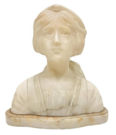Mezzo busto in alabastro di Volterra raffigurante donna, XIX secolo, Toscano...